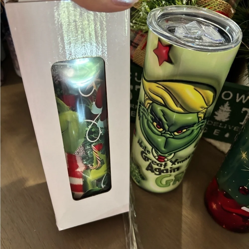 Trump Grinch Christmas Tumbler Travel Cup with Lid & Reusable Straw